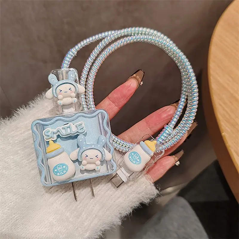

4pcs/set Sanrio Data Cable Protective Case 20W for Iphone 15 14 Cinnamoroll Cartoon Anti-fracture Charger Protective Case