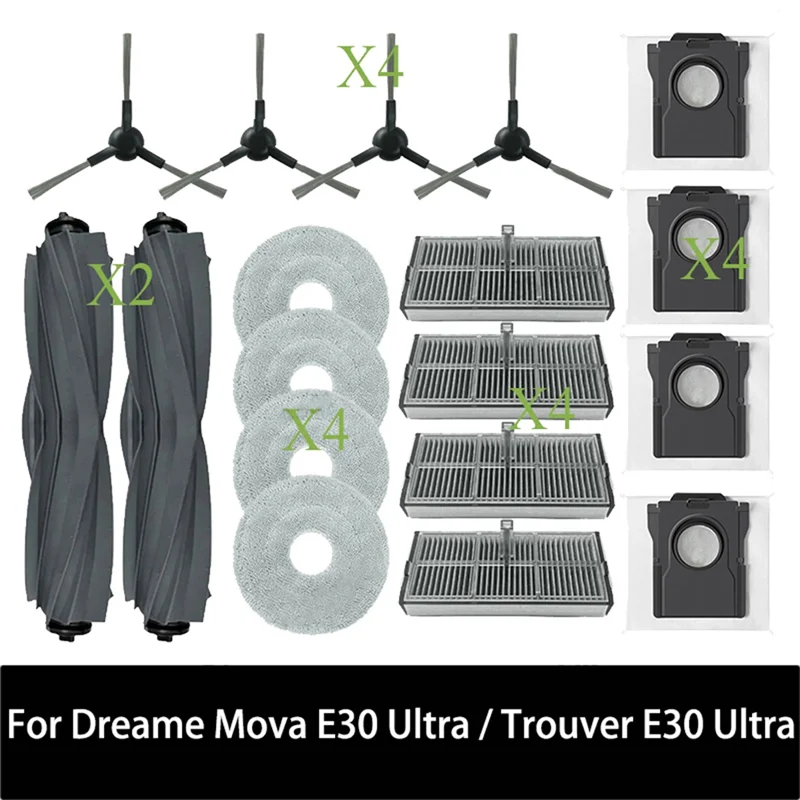 

A7THK-For Dreame Mova E30 Ultra / Trouver E30 Ultra Vacuum Parts Main Tricut Roller Side Brush Hepa Filter Mop Cloth Dust Bag