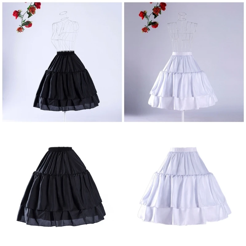 Women 2 Layer Petticoat Hoop Skirt Crinoline Underskirt Knee Length Half Slip Women 2 Layer Petticoat Hoop Skirt Crinoline