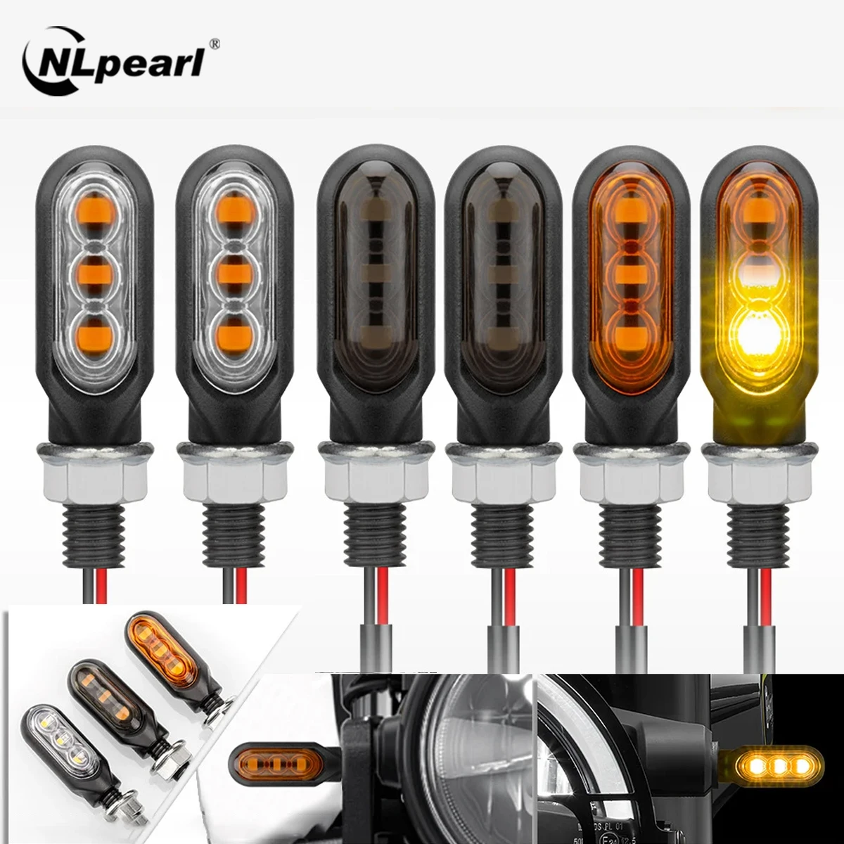 Miniluces LED de 10mm para motocicleta, lámpara de señal direccional de flujo ámbar, Intermitentes para Moto de calle, Dirt Bike, Cafe R