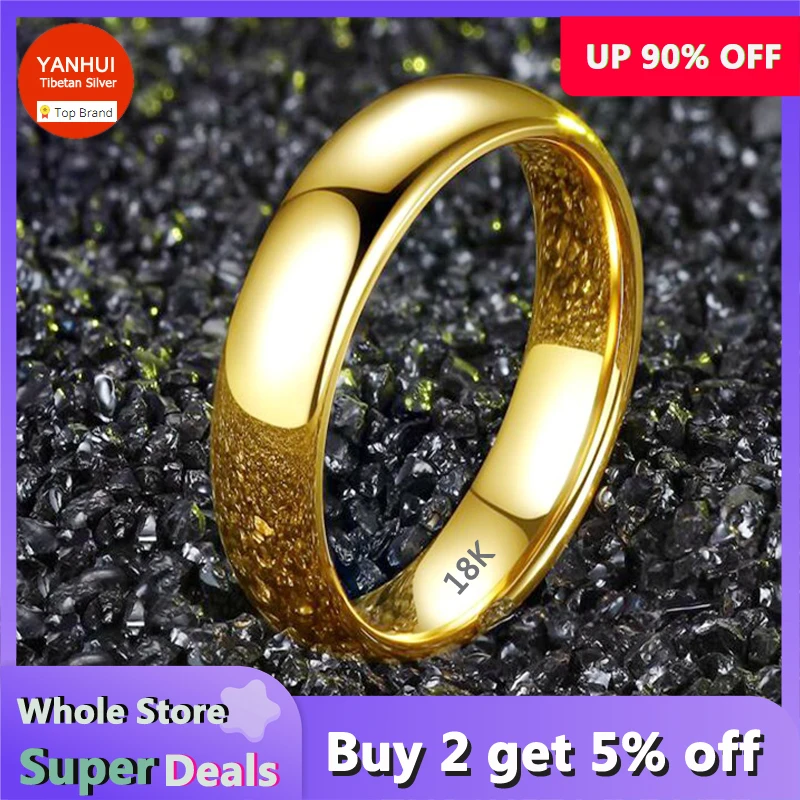 

YANHUI Never Fade Fine Gold Color Gloss Stainless Steel Ring Simple Round 4mm Wedding Band Rings for Women and Men Couple Gift