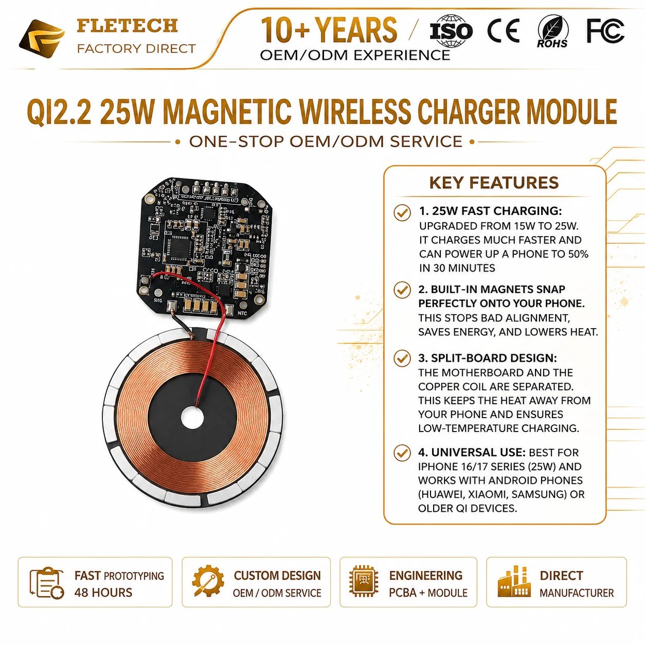 DIY Qi2.2 Magnetic Wireless Charger Module 25W Wireless Charging Transmitter Circuit Board Coil Charger for iPhone Wireless PCBA