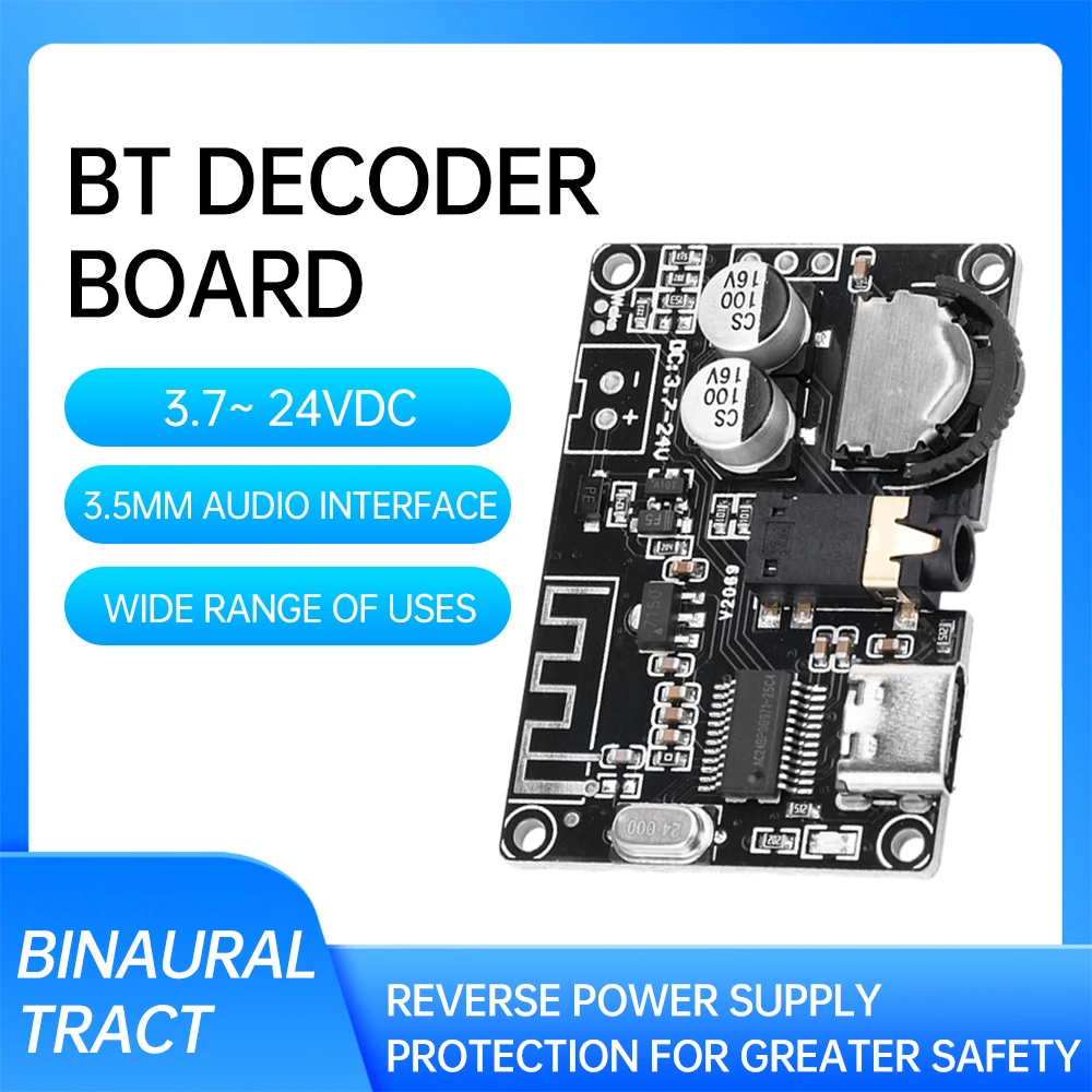 DC3.7~24V Bluetooth Audio Decoder Board Dual Channel HiFi Stereo Amplifier Audio Decoder Type-C USB Interface Adjustable Volume