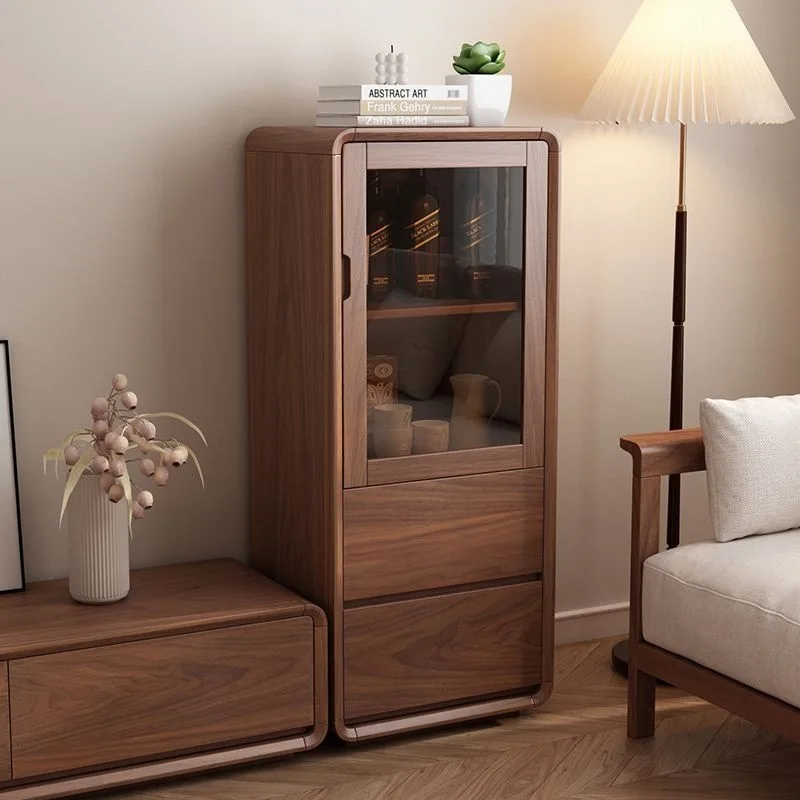 

Full solid wood side cabinet, living room home 2025 new coffee table combination floor walnut color small apartment TV side cabi