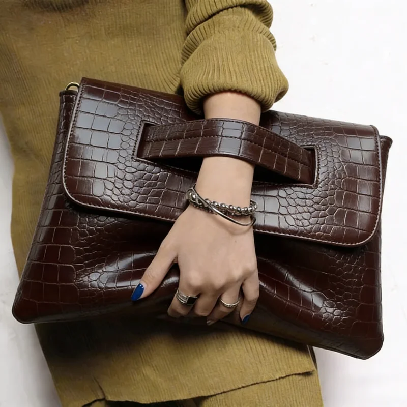 

Модная новая сумка для хранения документов, роскошный женский портфель с крокодиловым узором, однотонная вместительная простая женская сумка-клатч