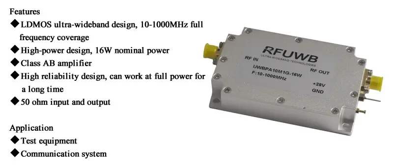 10-1000MHz 16W  Power Amplifier Broadband UWB Power Amplifier Module