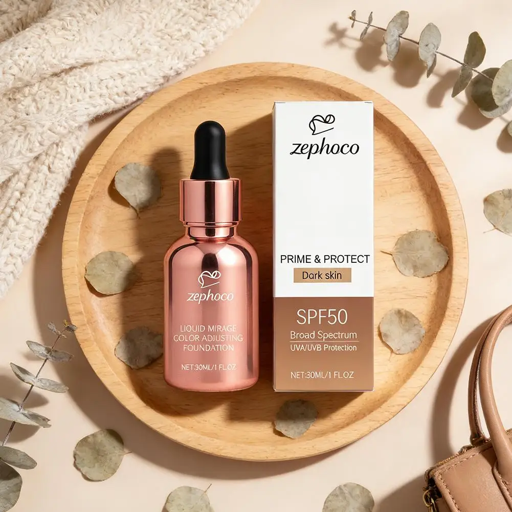 Base de Maquillaje Líquida que Cambia de Color Cálido, Transparente, Firme, Natural, Hidratante y Ligera, con Protección Contra Rayos UVA/UVB