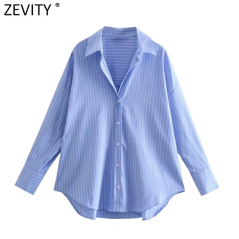 Zevity New Women Fashion Striped Print Casual Blouse Office Lady Single Breasted Business Shirts Chic Chemise Blusas Tops LS9719