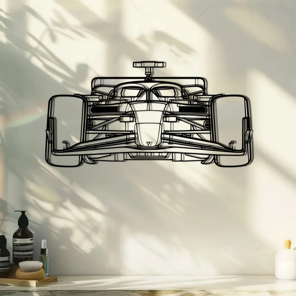 Racing Car Outline Metal Wall Art, 1-Piece Metal Set 15.74* 8.11inch —— Elegant Black Iron Decoration, Perfect for Home Terrace or Balcony