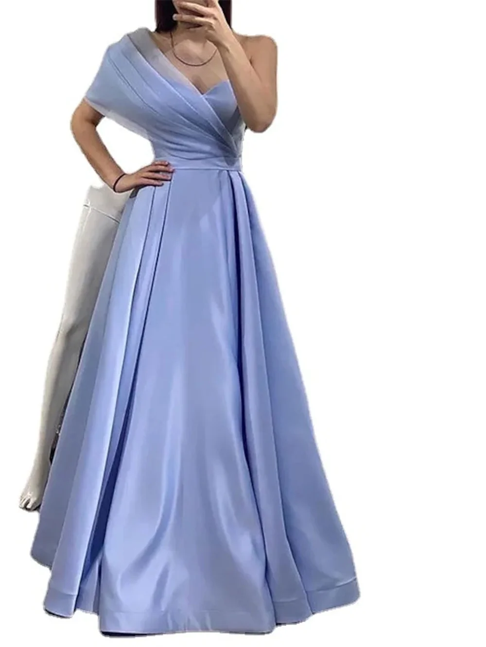 A-lijn Minimalistische Elegante Prom Avondjurk Een Schouder Mouwloze Floor Lengte Chiffon Met Pure Kleur