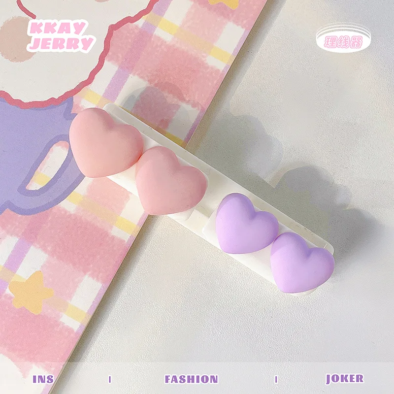 3d Heart Desktop Cable Organizer Data Cable Retainer Perforation-free Home Self-adhesive Mobile Phone Charging Cable Fixing Clip