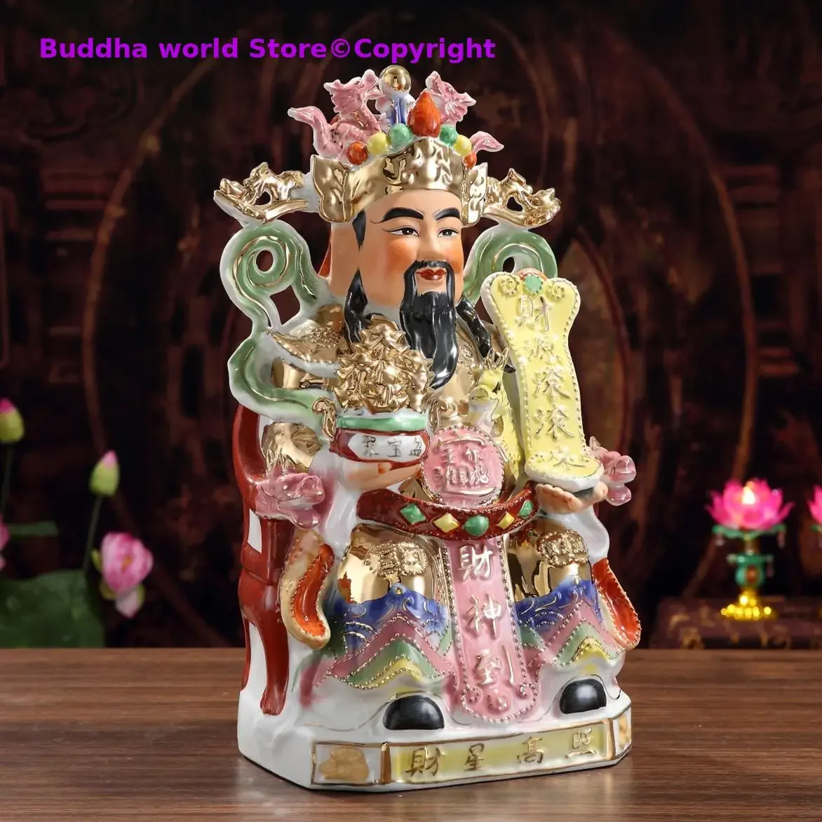 Southeast Asia temple efficacious Talisman buddha home altar family Mascot CAI SHEN YE God of wealth Porcelain Sculpture statue