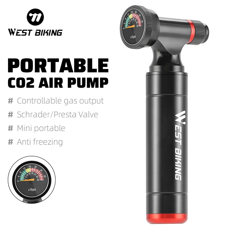 

WEST BIKING Portable Bicycle Air Pump Co2 Tire Inflator Aluminum Alloy Mini Bike Pump Schrader/Presta Valve Cycling Accessories