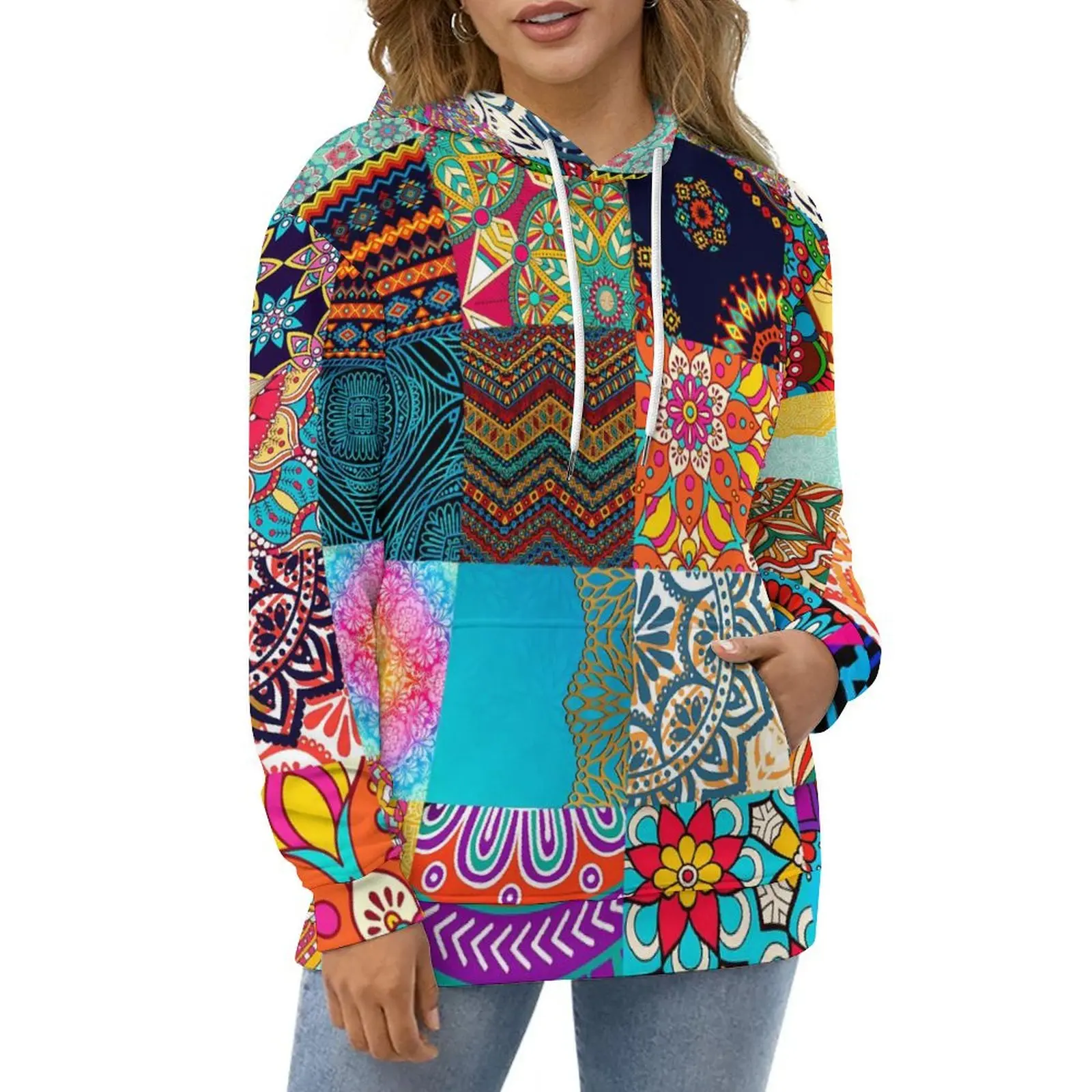 

African Patchwork Print Hoodies Vintage Hip Hop Oversized Pullover Hoodie Women Long Sleeve Retro Printed Casual Sweatshirts