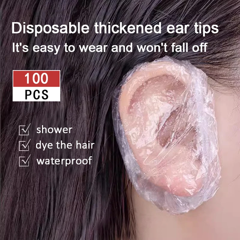 100Pcs Set Multi-Purpose Disposable Clear Earmuff Elastic Shower Hair Dye Ear Protection Tool Waterproof Plastic Ear Shower Caps