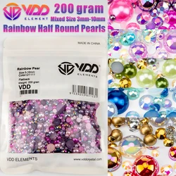 VDD 200g Wholesale Mix Size Half Round Pearls ABS Flatback Beads Resin Color AB Rhinestones For Crafts DIY Nail Art Decorations