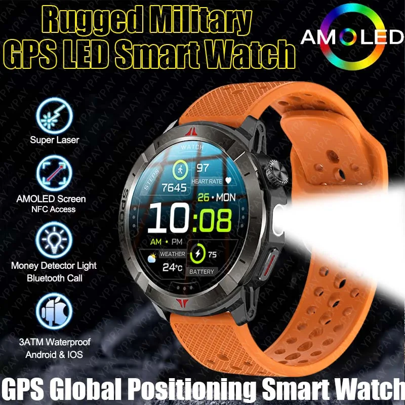 New For Xiaomi Outdoor Rugged Military GPS Men Smartwatch Bluetooth Call Compass LED Lighting IP68 Waterproof 1.43