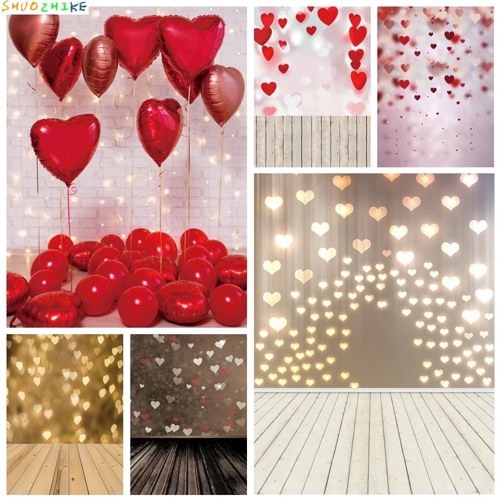 

Valentine's Day Glitters Love Heart Light Bokeh Photo Backdrops Baby Newborn Portrait Photographic Background For Photo Studio