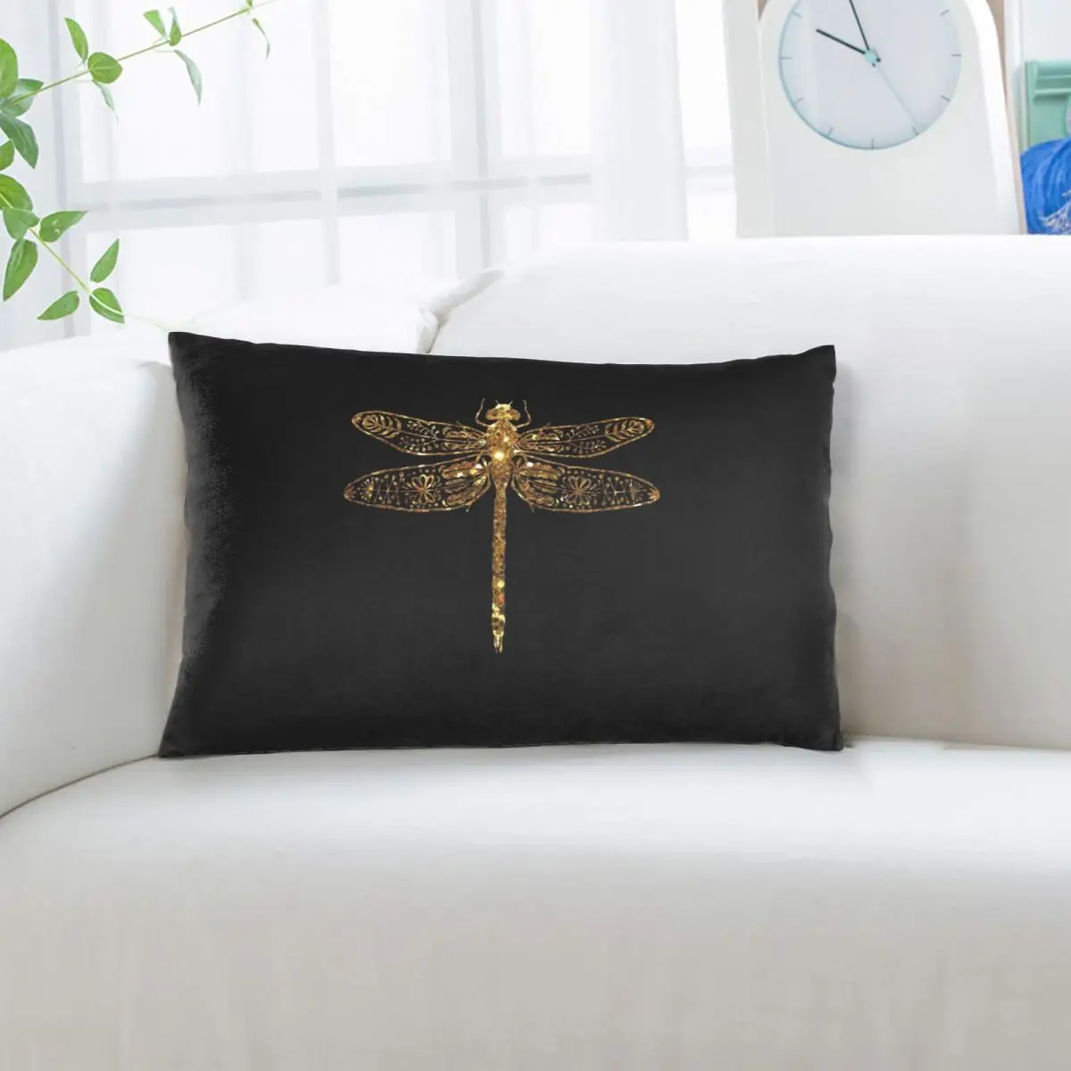 Fancy Gold Glitter Dragonfly Rectangle Pillowcase Cushion Cover Decorative Bedroom Bed Home Comfort Throw Pillow