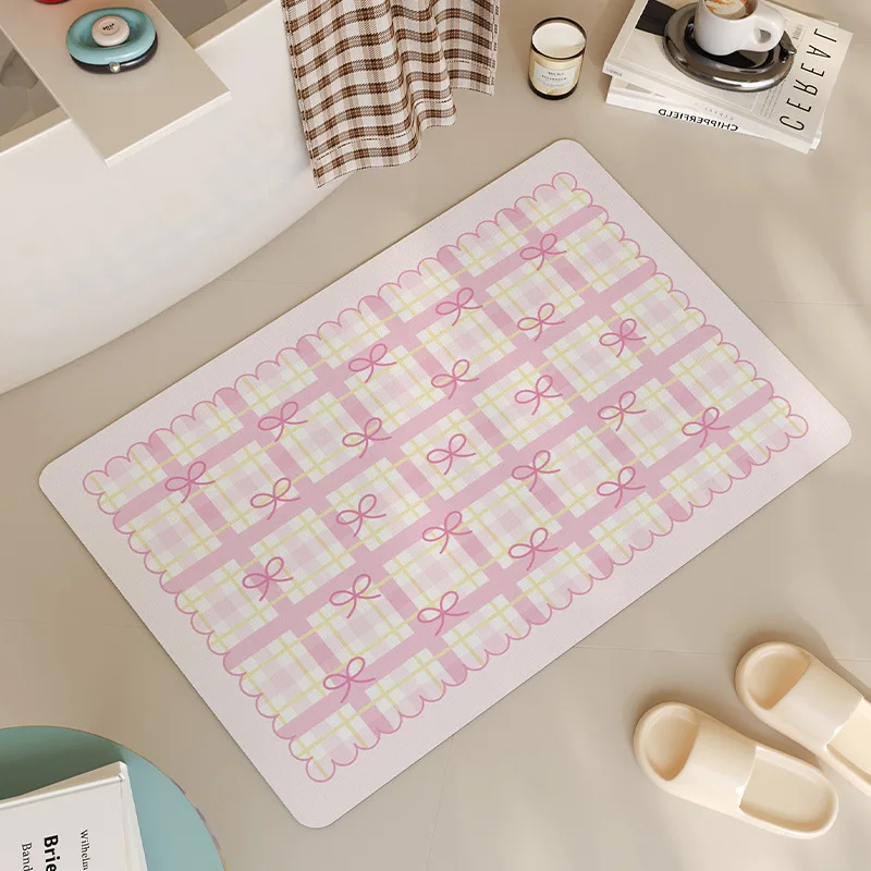 

Милый коврик с бантом из диатомитовой земли, розовый, для ванной комнаты, напольный коврик, придверный коврик, декоративный коврик для дома, коврик для пола в ванной