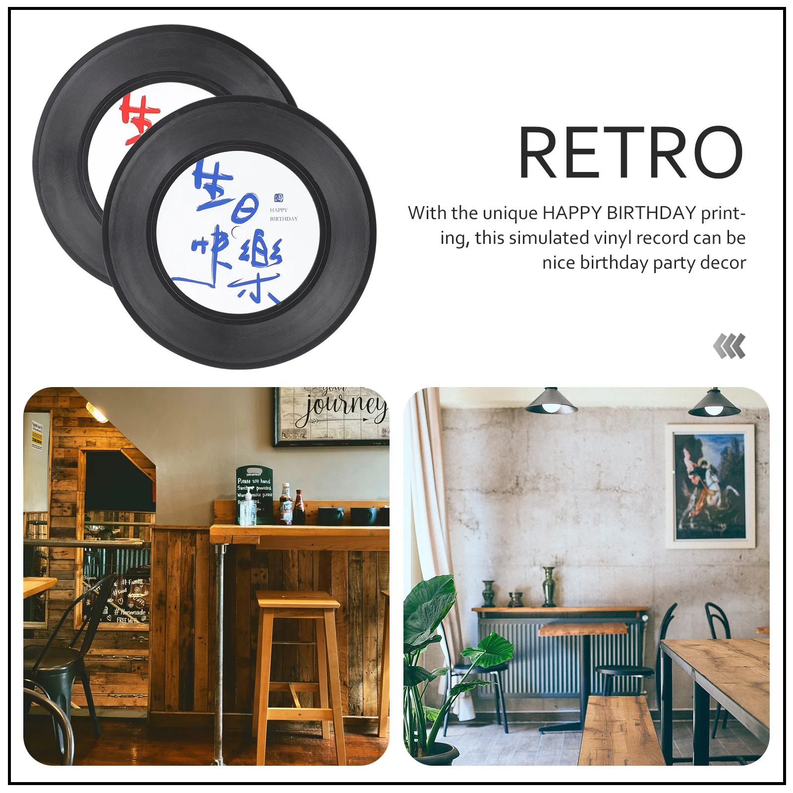 

2Pcs Vinyl Record Wall Decor Vintage Style Birthday Party Theme Retro Decoration Simulated Records Mini Vinyl Records
