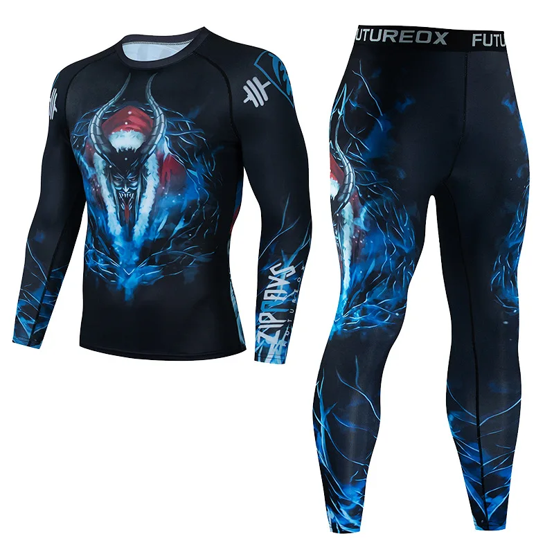 2 Pieces Men's Muay Thai Men MMA Kickboxing Sport Suit BJJ Rashguard T Shirts Rash Guard Fitness Tracksuit Boxing Jersey Set 14