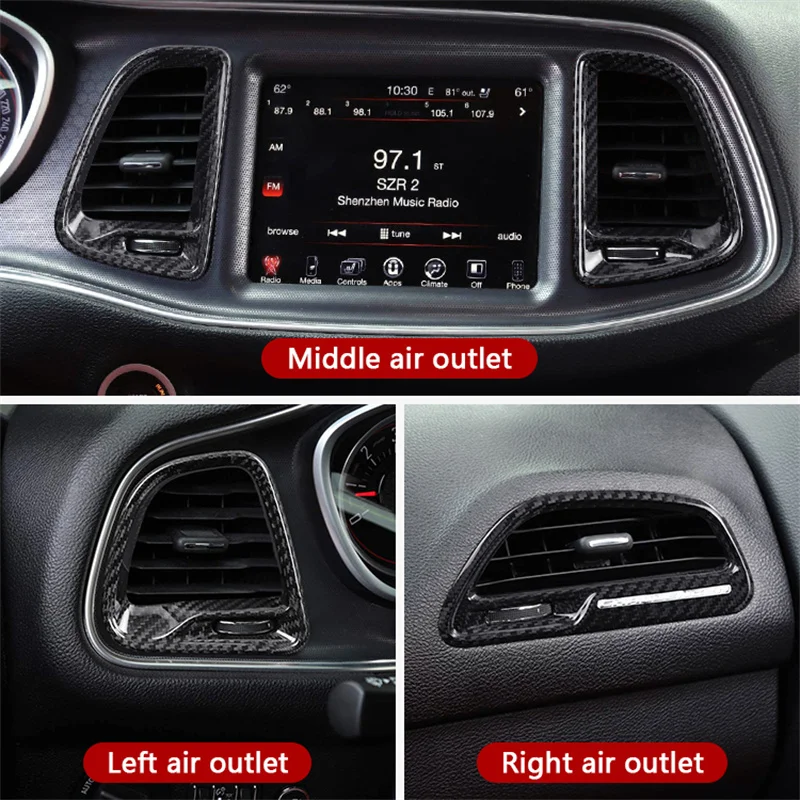 2015-2023 For Dodge Challenger SRT Air Outlet Dashboard AC Vent Genuine Carbon Fiber Decoration Sticker /Frame/Ring/Cover