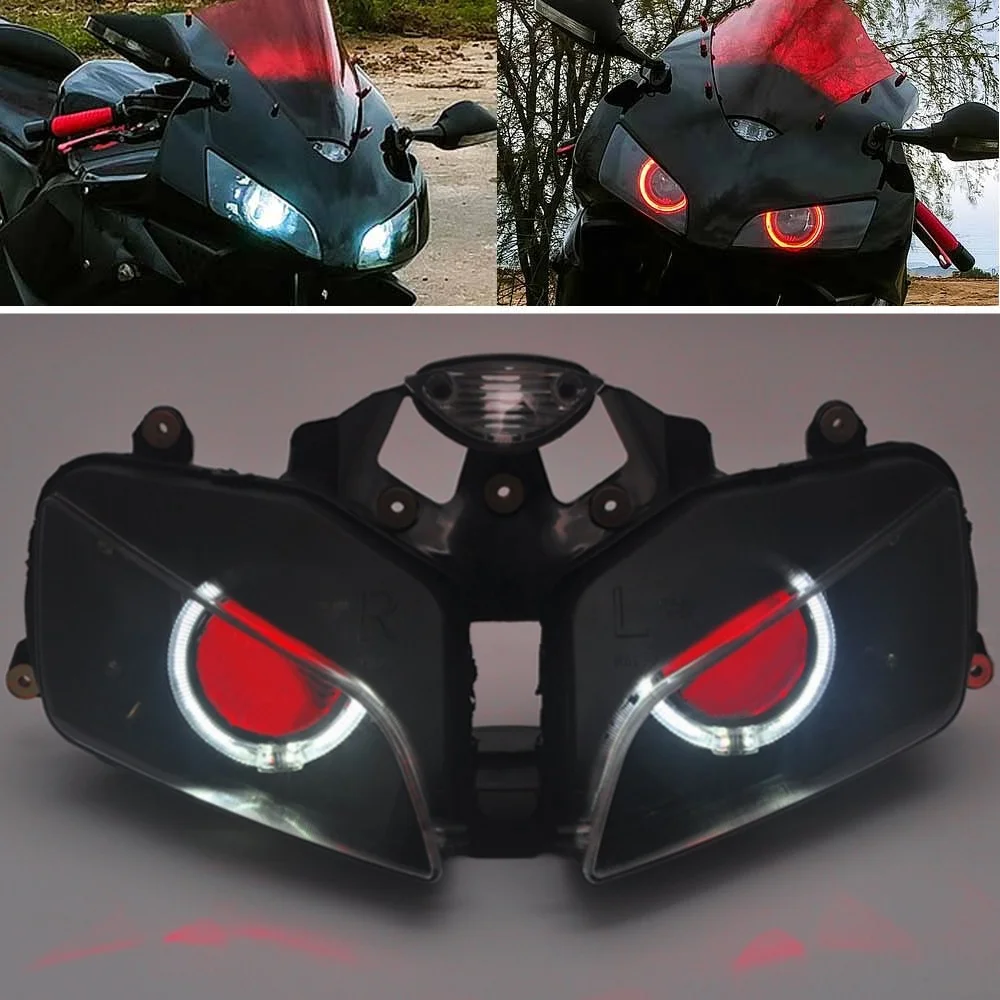 Motorcycle Headlight Angel Eyes LED Headlight HID Projector Headlamp Assembly For Honda CBR1000RR 2003-06 faros moto Head Light