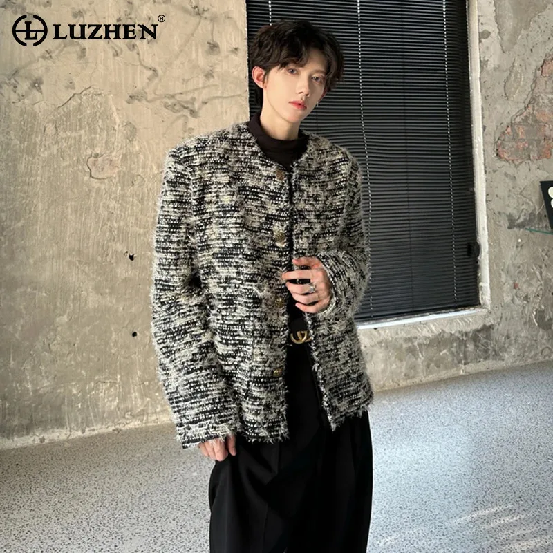 

LUZHEN, высококачественное шерстяное пальто с контрастными подплечниками, мужское пальто 2025 года, зимняя стильная элегантная красивая повседневная куртка JY4494