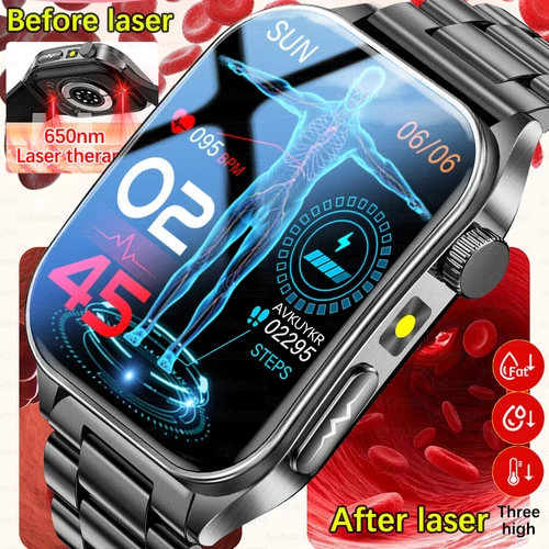 2026 Nuevo 650Nm Terapia Láser Salud Smartwatch Hombres Ecg