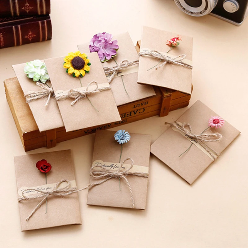 20Pcs mini Vintage Dried Flowers Greeting Card Handmade Blank Note Card Thank You Cards Birthday Wedding Party Invitation Card