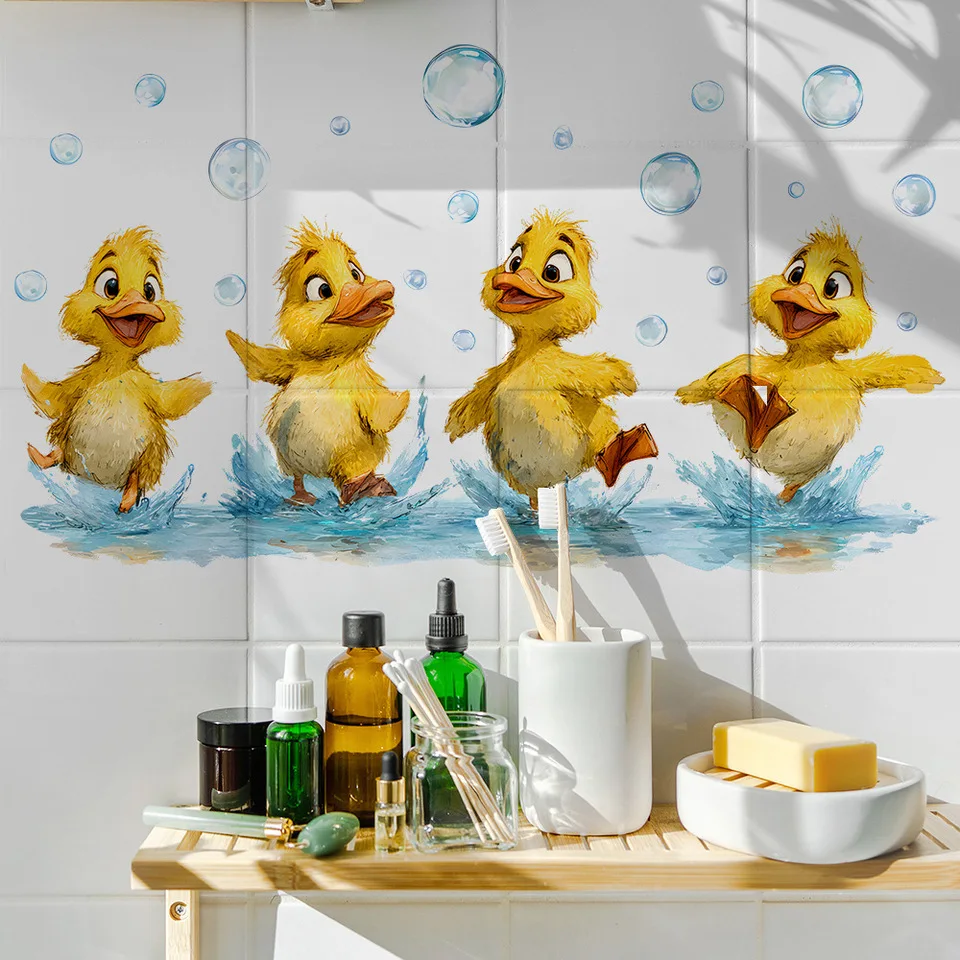 Cute Yellow Duck Bathroom Wall Stickers | PVC Tile Decoration, Fun and Easy-to-Apply Wall Decals for Home Decor, Modern Style.