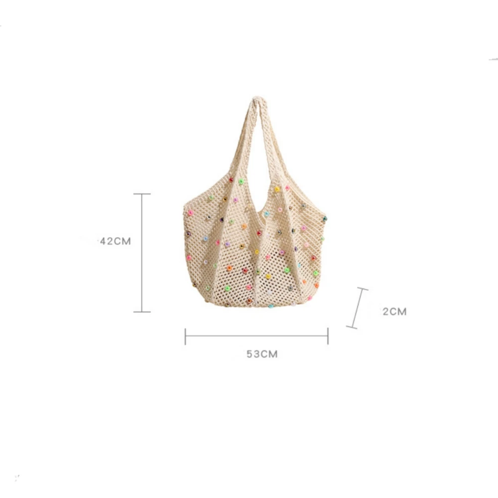 Summer Knitted Women Tote Bag bolsos Handmade Hollow Out Colour Pearl Shopper Bag  Large Capacity Portable Single Shoulder Bags