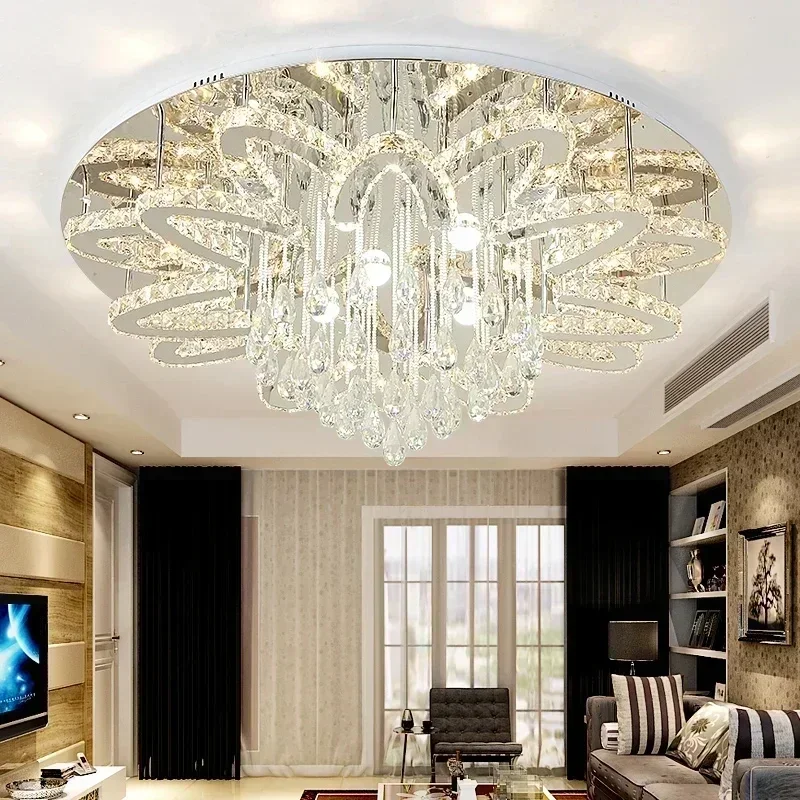 Modern living room infinitely adjustable smart crystal lamp circular LED lamp bedroom and dining room ceiling lamp - Image 2