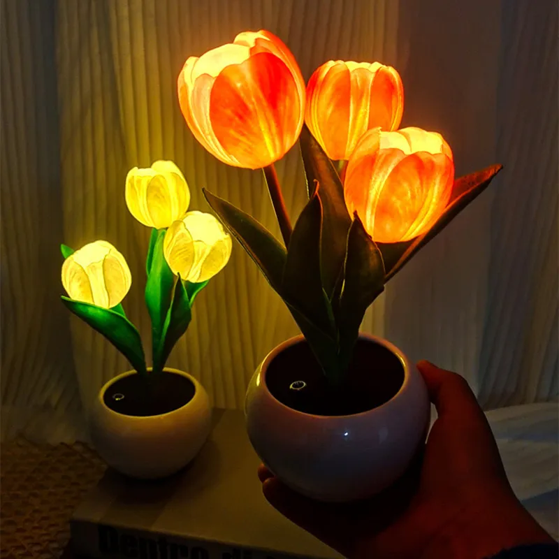 USB Rechargeable Tulip Night Light LED Simulation Flower Creative Table Light Decoration Bedroom Decoration Atmosphere Light
