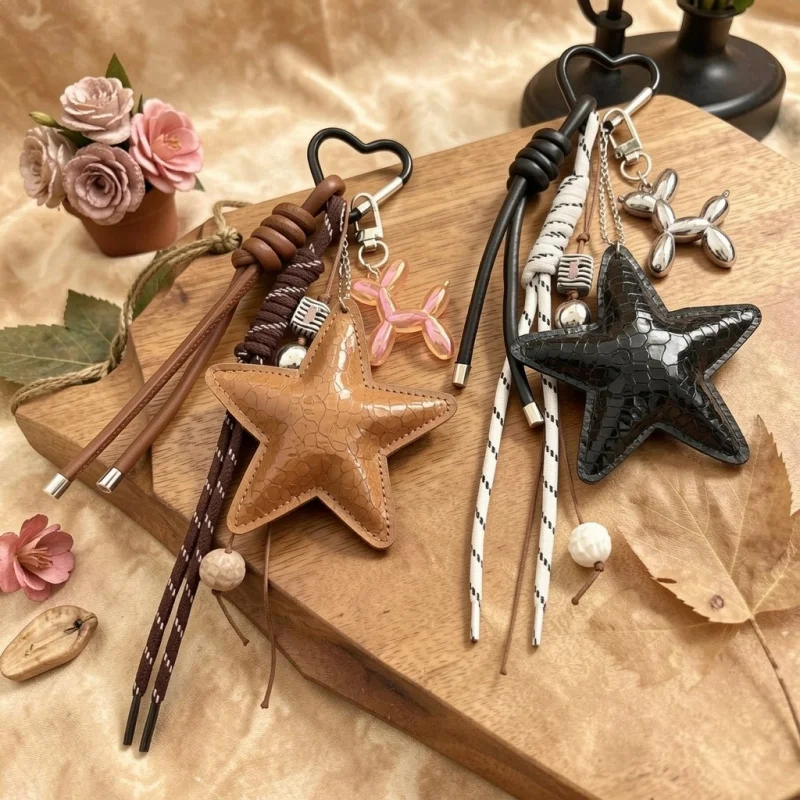 Damen-Modeanhänger mit Fünfzackigem Stern, Autoschlüsselanhänger in Dopamin-Farben, Handgeschenk mit Hängeriemen, Accessoires