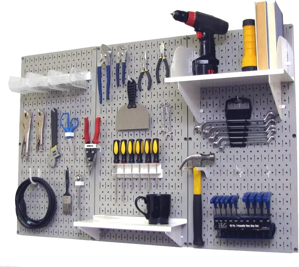 Pegboard Organizer Wall Control 4 ft. Metal Pegboard Standard Tool Storage Kit with Gray Toolboard and White Accessories