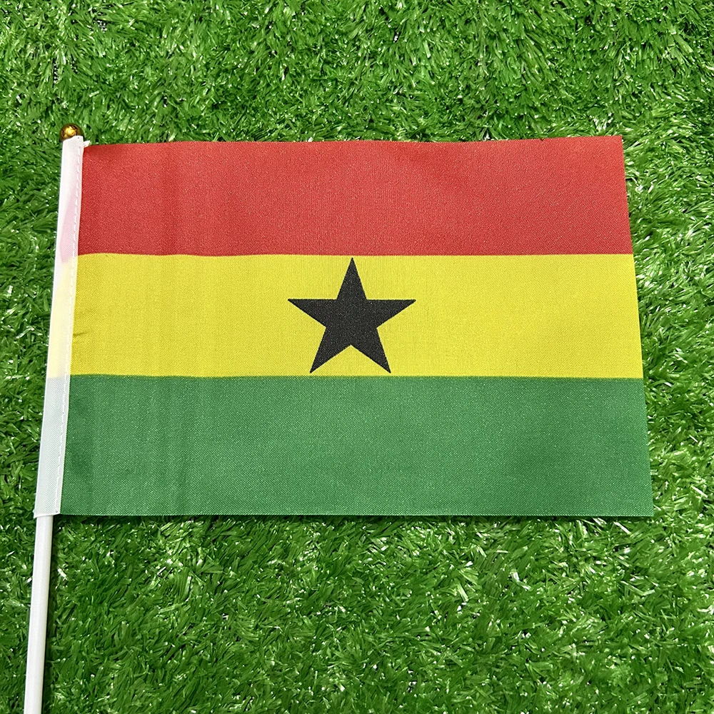 SKY FLAG Ghana hand Flag 10/20/50/100pcs 21*14cm  Ghana Hand Waving Flags With plastic pole For Sports Activity Home Decor