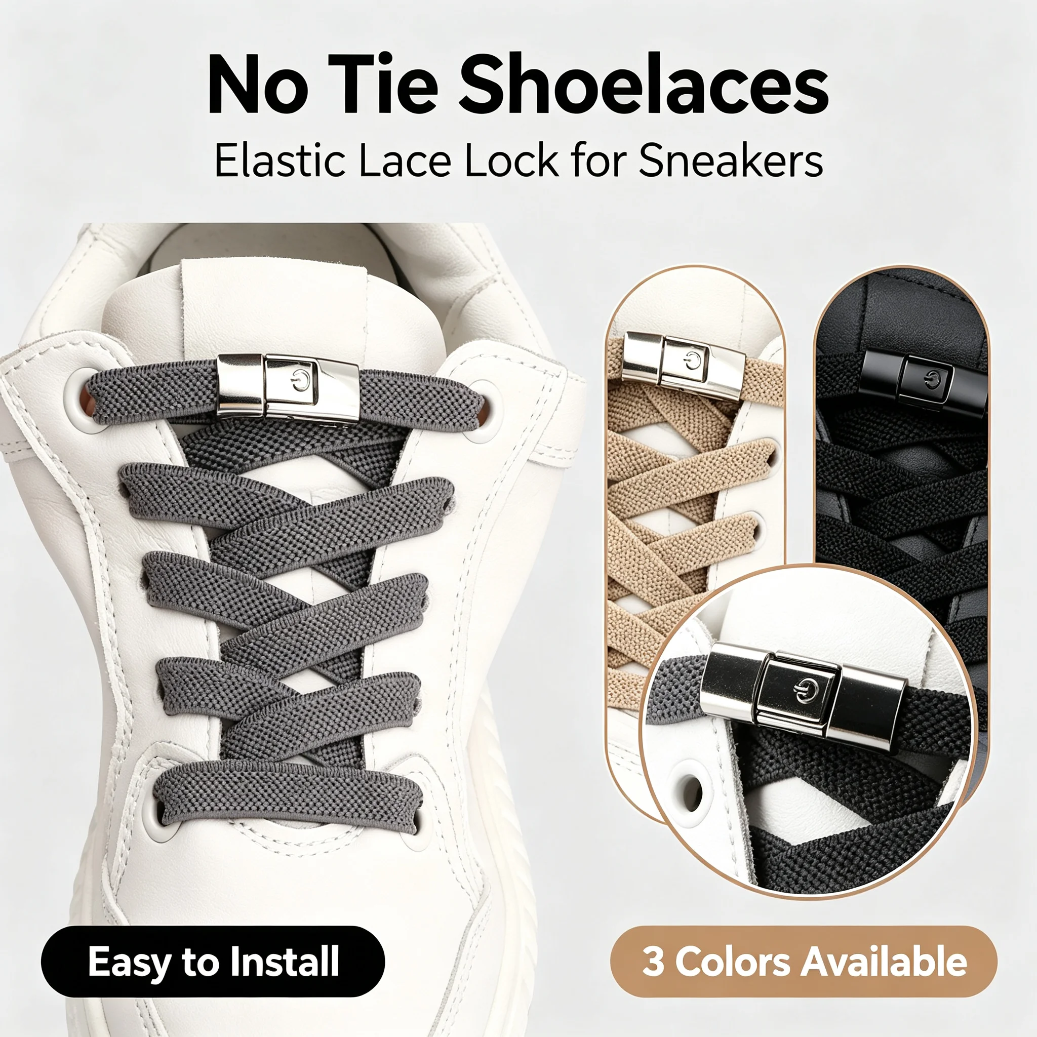 1 Pair No Tie Elastic Shoelaces, 8mm Widened Flat Press Lock Sneaker Laces, Adult Lazy Shoe Strings for Footwear