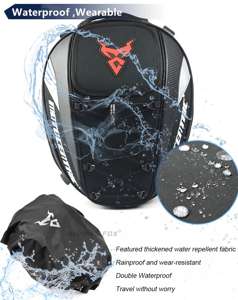 Moto zentrische wasserdichte Motorrad-Heck tasche Multifunktions-Rücksitz tasche Hochleistungs-Motorrad tasche Fahrer-Fallbein-Seiten tasche – Detail 6