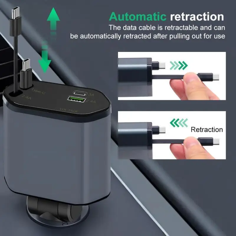 شاحن سيارة جديد، كابل صغير 4 في 1 قابل للسحب، شحن سريع من النوع C للهواتف المحمولة. #2