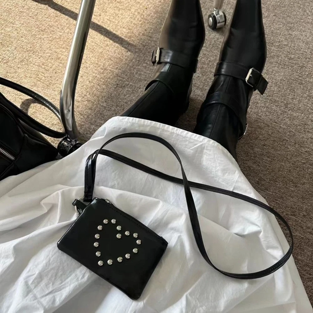 Korean Instagram Style Hot Girl Trend Love Rivet Coin Purse Hanging Neck Bag Decoration Small Pendant Bags Crossbody Bag Female