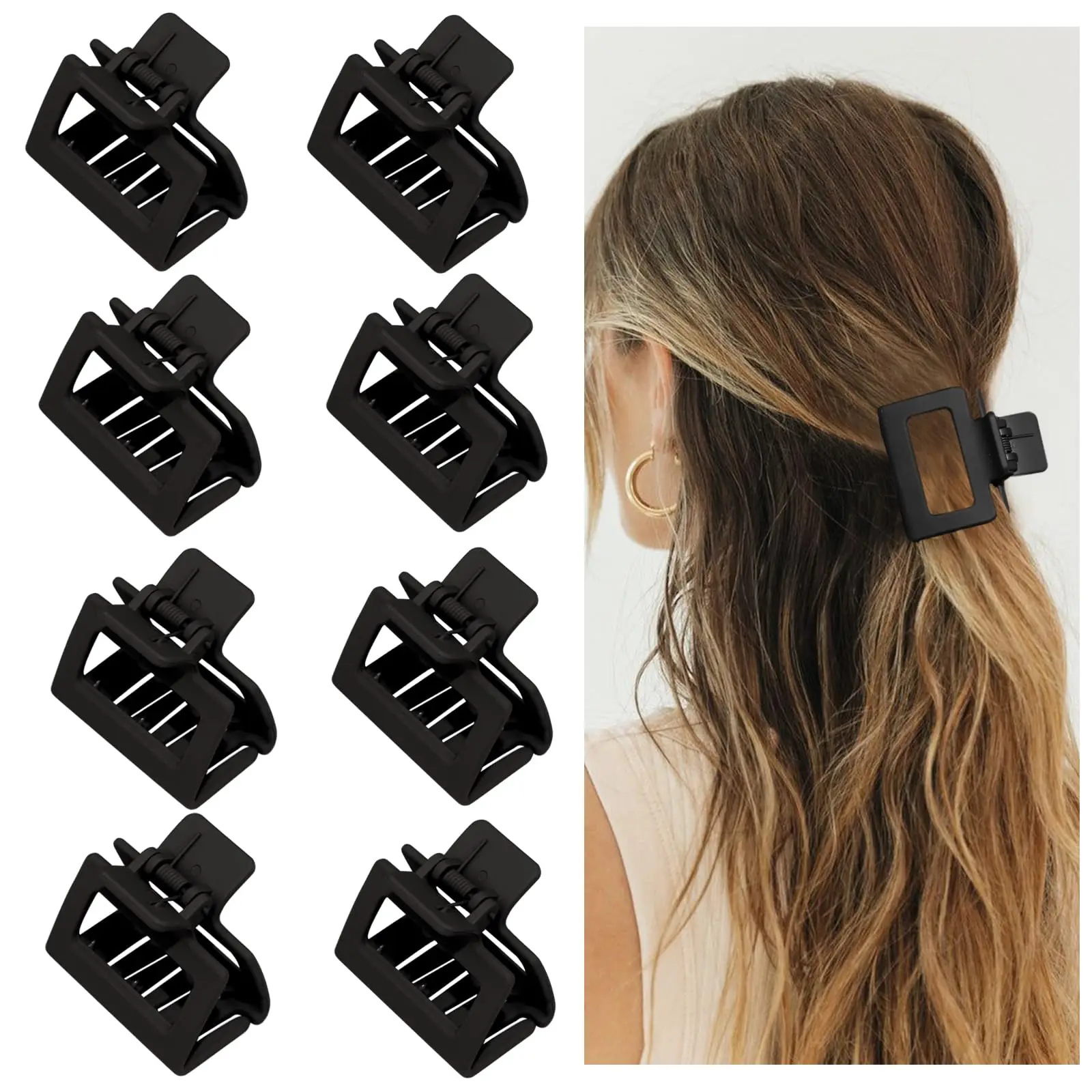 

8 Pack Black Hair Clips - Matte Small Claw Clips for Thin and Thick Hair Cute Hair Accessories for Women