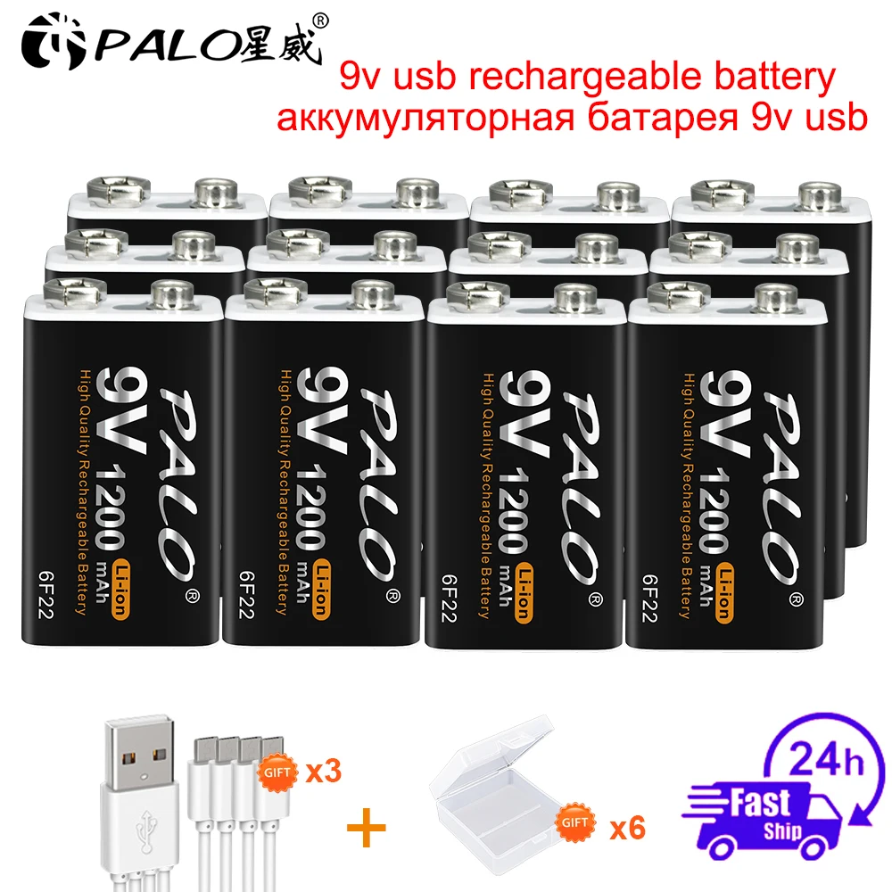 

PALO 1200mAh 9V Rechargeable Li-ion Battery Crown Micro USB 6F22 9v Battery for Metal Detector MicrophoneRC Helicopter Model