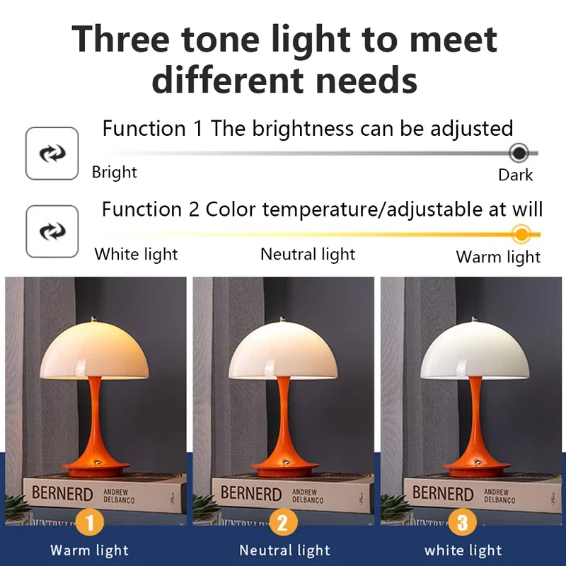 Imagem -06 - Quarto Mesa sem Fio Decoração do Quarto Luz Noturna Toque Interruptor Atmosfera Usb Table Lamp Lâmpada de Cabeceira Led Recarregável