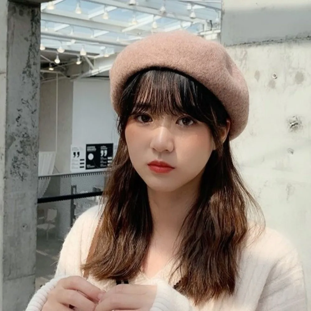 

Elegant Cloud Women Wool Berets Plush Keep Warm British Beanie Hat Korean Style Solid Color Painter Caps Winter