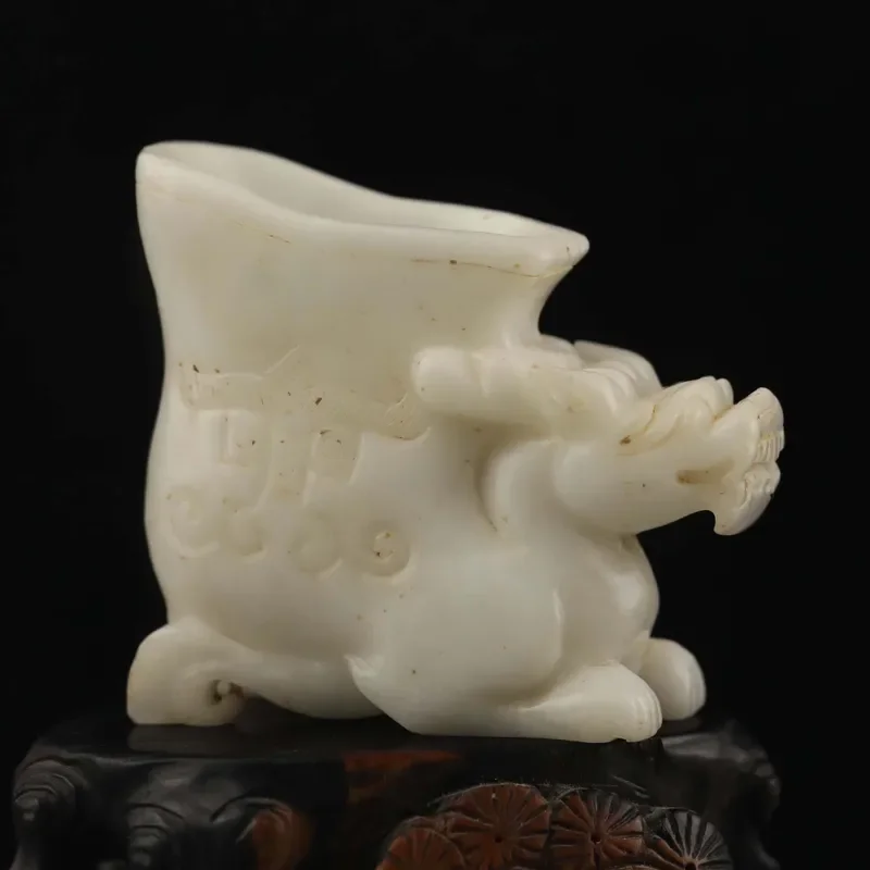 

Old China Natural hetian Jade Hand Carved statue of dragon cup jue # 53