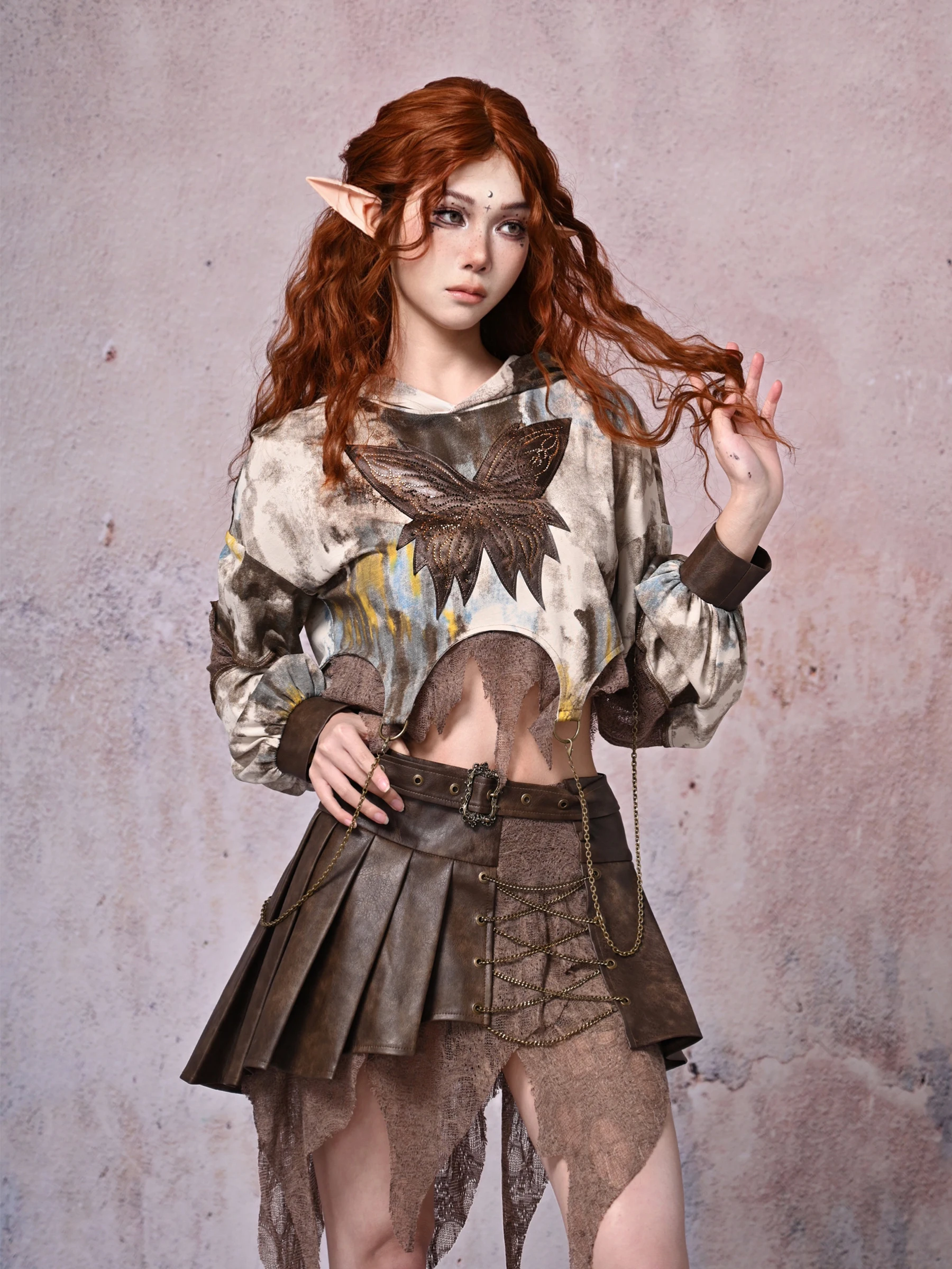 Wasteland estilo usar vintage angustiado costura irregular saia de couro plissado feminino para