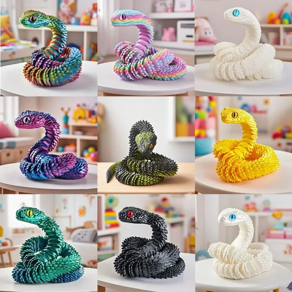 3D Printed Snake Multi-Joint Rotatable Stereoscopic Snake Office Desktop Ornament Home Decor Animal Model Figurine Car Decor