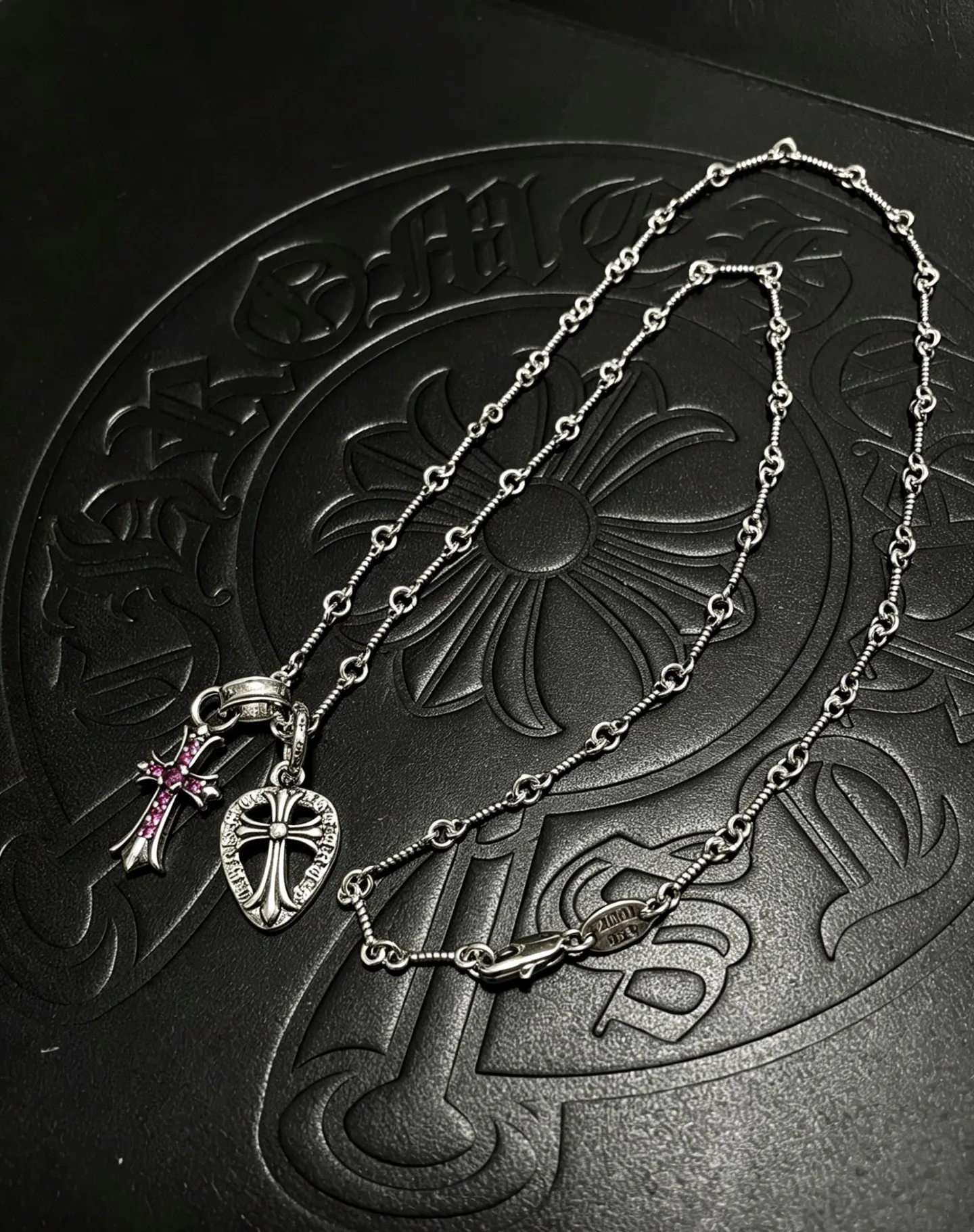 S925 Sterling Silver Retro Old Shield Hollow Cross Pendant Necklace Fashion Light Luxury CH Couple Versatile Necklace
